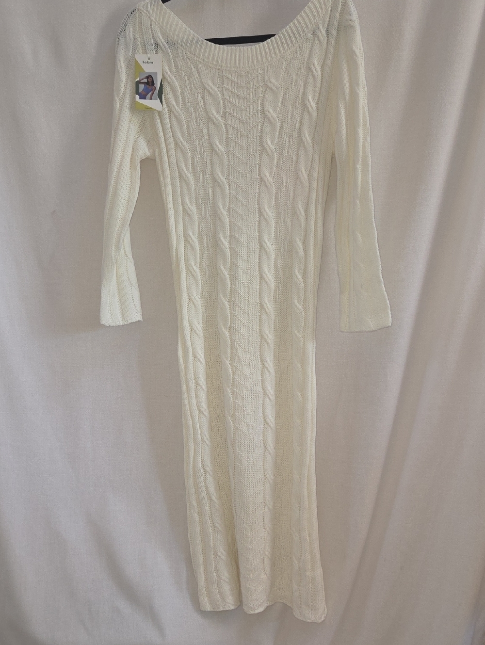 HALARA Ivory Cable-Knit Off-Shoulder Maxi Dress